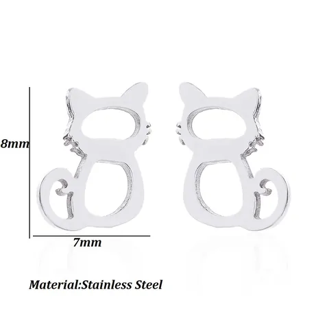 Pendientes de Botón de Acero Inoxidable para Mujer Animales Lindos Calado Gato Perro Pata Luna Oro Plata Negro Joyería Regalo