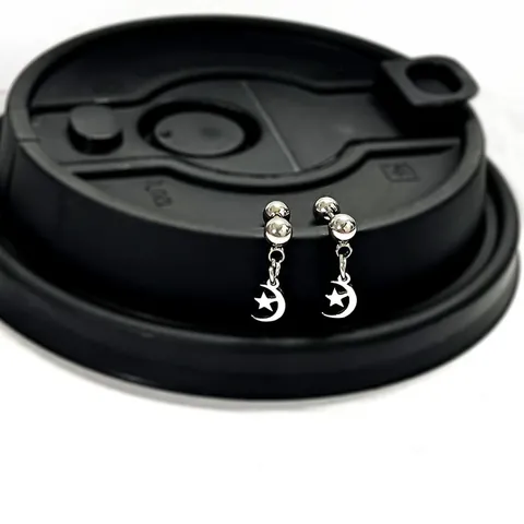 Pendientes de Botón Colgantes Geométricos de Acero Inoxidable de Titanio para Mujer Estrella Luna Mariposa Cruz Corona Mano de Hamsa Joyería