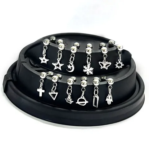 Pendientes de Botón Colgantes Geométricos de Acero Inoxidable de Titanio para Mujer Estrella Luna Mariposa Cruz Corona Mano de Hamsa Joyería