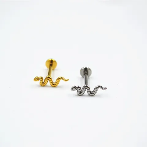 Slangvorm Titanium Staal Lippenring Intern Schroefdraad Platte Achterkant Labret Stud Oorkraakbeen Piercing Sieraden Voor Unisex Goud Zilver