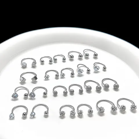 Pendientes de Botón de Piercing de Herradura de Acero Quirúrgico Zirconia en Forma de U Geométricos Joyería Minimalista Mujer Hombre