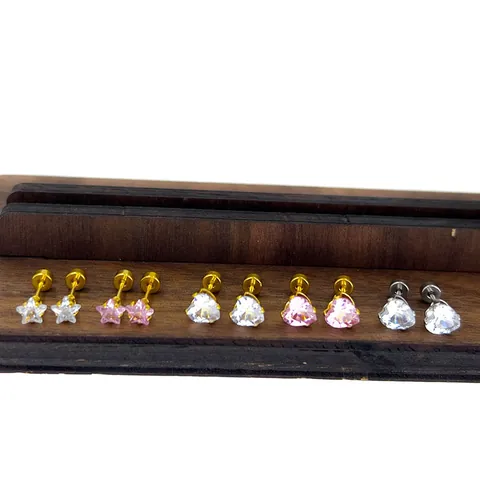 Boucles d'Oreilles Clous Cœur Étoile en Acier Inoxydable Avec Zircone Minimaliste Or Argent Bijoux de Piercing pour Femmes