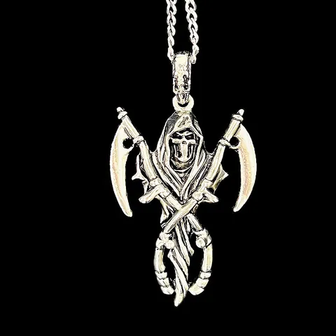Gothic Punk Zinc Alloy Pendant Necklace With Stainless Steel Chain Skull Grim Reaper Snake Cross Skeleton Halloween Jewelry For Men Women