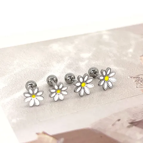 Frische Edelstahl Gänseblümchen Ohrstecker Für Damen Süße Weiße Emaille Blume Ohrringe Mode Schmuck Mit Schraubverschluss