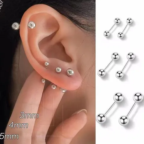 Pendientes de Botón de Doble Bola de Acero Inoxidable Minimalista Joyería de Piercing de Titanio para Mujer