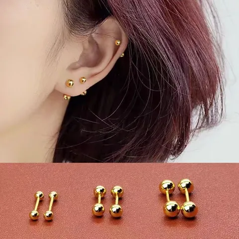 Pendientes de Botón de Doble Bola de Acero Inoxidable Minimalista Joyería de Piercing de Titanio para Mujer
