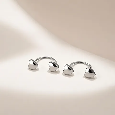 Minimalist 3D Heart U-Shaped Stainless Steel Stud Earrings For Women Tiny Polished Heart Cartilage Piercing Jewelry