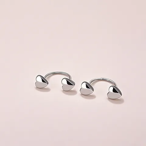 Minimalist 3D Heart U-Shaped Stainless Steel Stud Earrings For Women Tiny Polished Heart Cartilage Piercing Jewelry