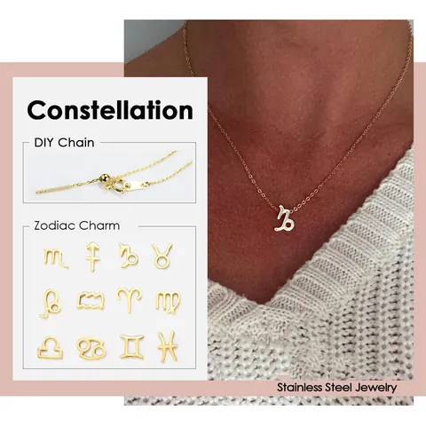 316L Stainless Steel Twelve Zodiac Sign Pendant Necklace For Women Gold Silver Plated Minimalist Constellation Jewelry Gift