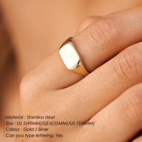 Anello con Sigillo Minimalista in Acciaio Inossidabile 316L da Donna Placcato Oro 18K Quadrato Incidibile Gioielli di Moda Regalo