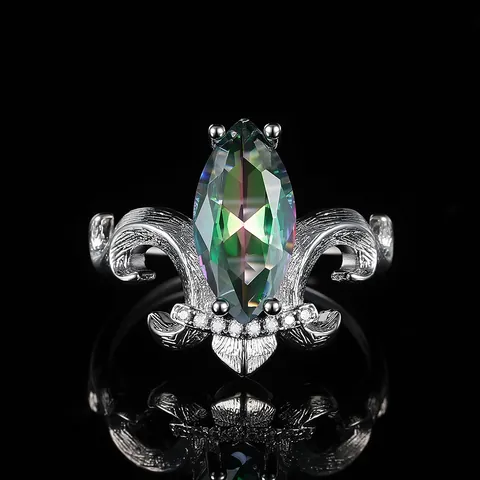 Vintage Crown Open Ring For Women Environmental Copper Marquise Cut Zirconia Adjustable Luxury Fleur-de-lis Finger Jewelry Gift