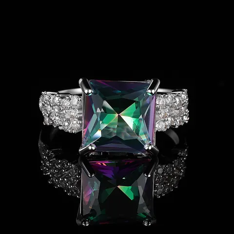 Luxury Square Zircon Open Ring For Women Gold Plated Copper Large Gemstone Statement Ring Wedding Party Jewelry Gift