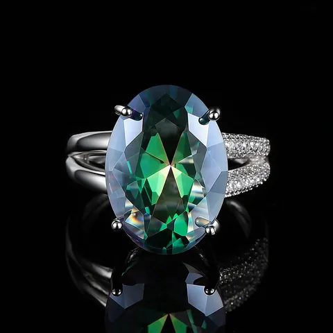 Luxury Copper Zirconia Cross Open Ring For Women Large Oval Cut Colorful Red Blue Green Gemstone Ring Exaggerated Jewelry
