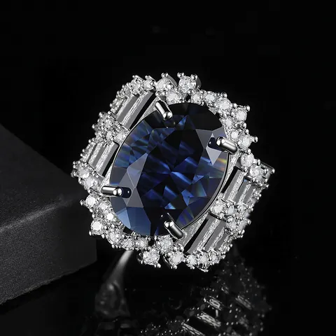 Luxurious Oval Sapphire Ruby Emerald Open Ring Electroplated Copper Zirconia Inlaid Adjustable Cocktail Ring For Men Women Jewelry