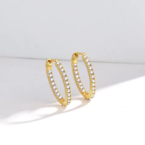 Vintage Copper Oval Hoop Earrings For Women Micro Inlaid Zirconia Gold Silver Rose Gold Electroplated Fashion Jewelry Gift