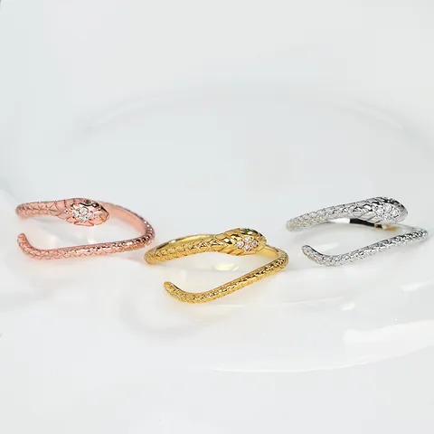 Luxury Snake Open Ring Copper Gold Plated With Zirconia Animal Shaped Adjustable Jewelry For Women Party Daily Wear Accessory