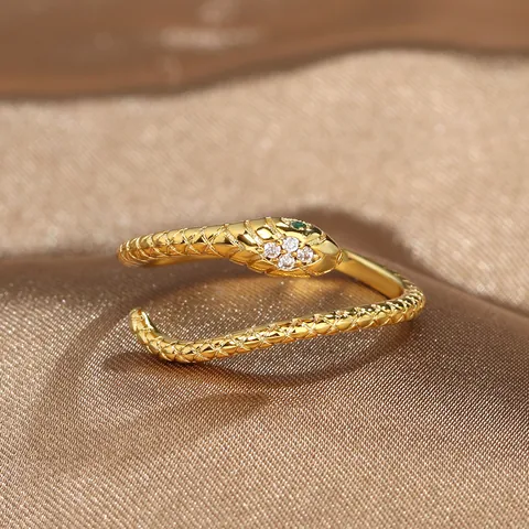 Luxury Snake Open Ring Copper Gold Plated With Zirconia Animal Shaped Adjustable Jewelry For Women Party Daily Wear Accessory
