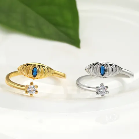 Evil Eye Open Ring Copper Zirconia Marquise Blue Crystal Adjustable Finger Ring Vintage Fashion Jewelry Gift For Women