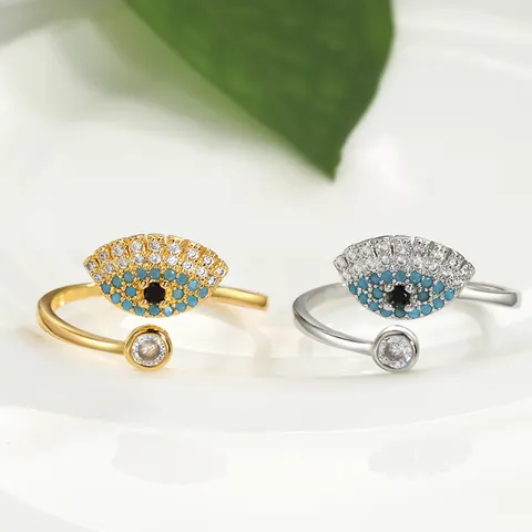 Bohemian Evil Eye Open Ring For Women Copper Gold Silver Plated Blue Zirconia Adjustable Fashion Finger Ring Jewelry