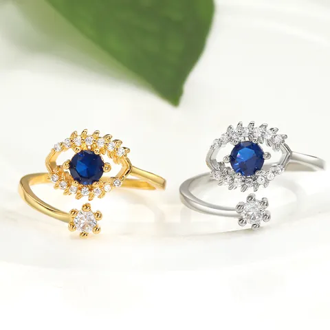 Evil Eye Open Ring Gold Silver Plated Copper Zirconia Adjustable Olive Branch Finger Ring Fashion Jewelry For Women Gift