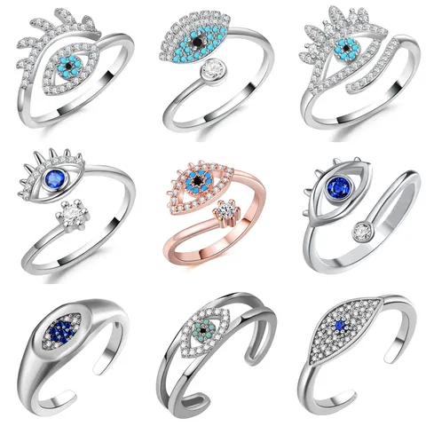 Fashion Adjustable Evil Eye Open Ring For Women Men Copper Cubic Zirconia Blue Eye Ring Gold Silver Plated Bohemian Jewelry Gift