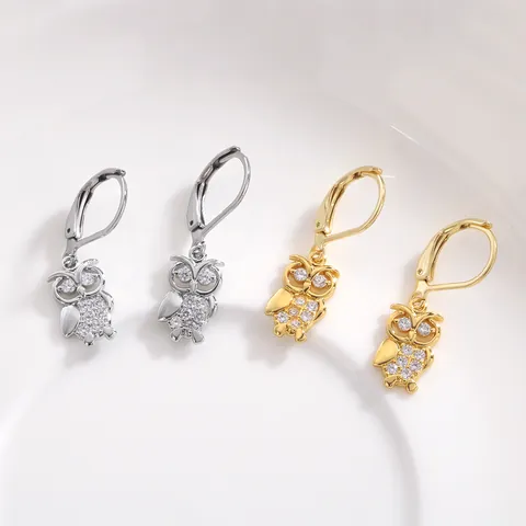 Women's Owl Drop Earrings Gold Silver Plated Copper Zirconia Micro Inlaid Leverback Fashion Animal Dangle Earrings Jewelry