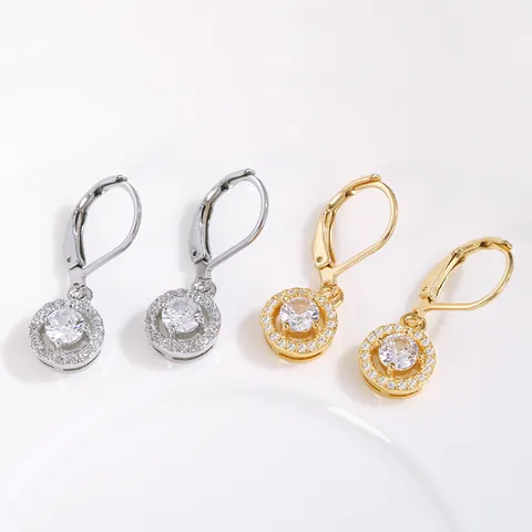 Women's Fashion Round Halo Leverback Earrings Luxury Copper Zirconia Inlaid Gold Silver Plated Dangle Earrings Jewelry Gift