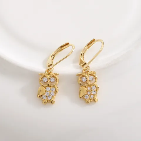 Women's Owl Drop Earrings Gold Silver Plated Copper Zirconia Micro Inlaid Leverback Fashion Animal Dangle Earrings Jewelry