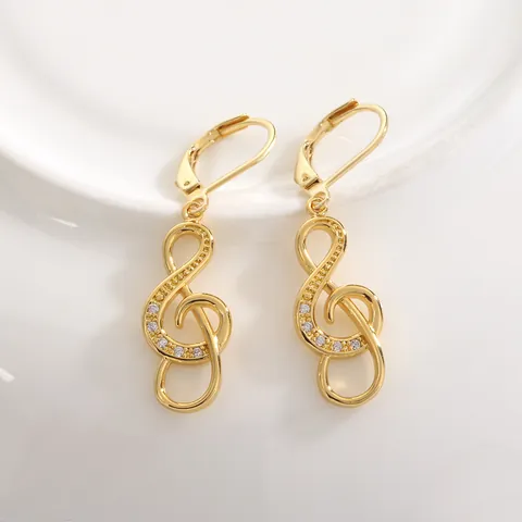 Fashion Treble Clef Music Note Leverback Earrings For Women Copper Micro Paved Zirconia Musical Symbol Drop Earrings Jewelry Gift