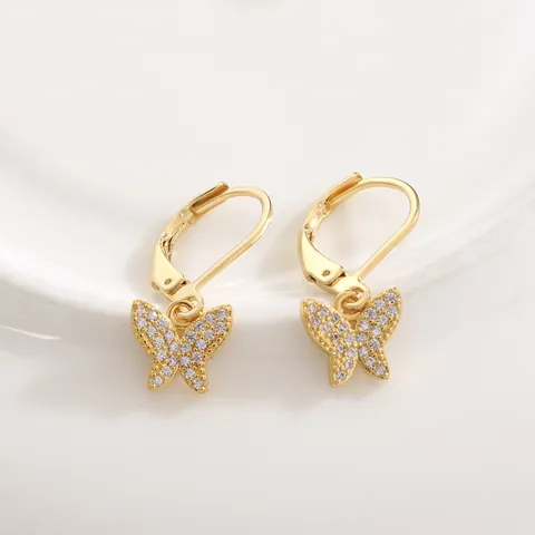 Fashionable Copper Butterfly Drop Earrings Micro Inlaid Zirconia French Lever Back Closure Gold Silver Plated Jewelry For Women