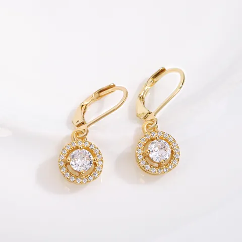 Women's Fashion Round Halo Leverback Earrings Luxury Copper Zirconia Inlaid Gold Silver Plated Dangle Earrings Jewelry Gift