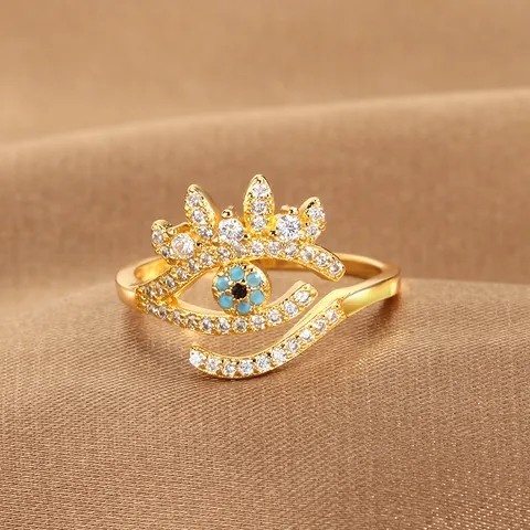 Evil Eye Adjustable Open Ring For Women Gold Silver Plated Copper Cubic Zirconia Eyelash Fashion Jewelry Lucky Finger Ring