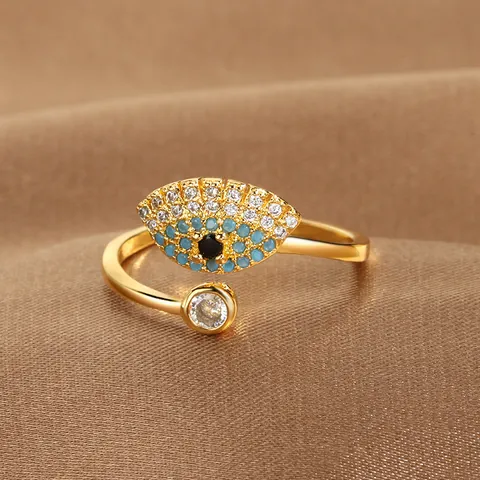 Bohemian Evil Eye Open Ring For Women Copper Gold Silver Plated Blue Zirconia Adjustable Fashion Finger Ring Jewelry
