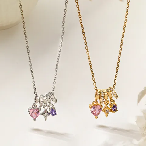 Elegant Titanium Steel Heart Star Pendant Necklace For Women Zircon Inlaid Gold Silver Plated Fashion Jewelry Accessory Daily Gift