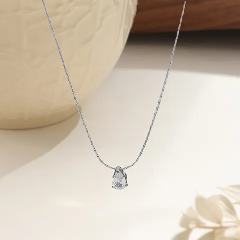 Minimalist Titanium Steel 18K Gold Plated Pear Shaped Water Drop Zirconia Pendant Necklace For Women Exquisite Jewelry Gift