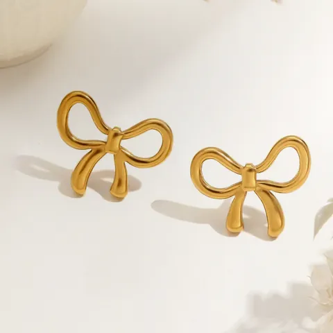 Schleife Edelstahl Schmuckset Für Damen Titanstahl Halskette Armband Ohrringe Gold Silber Minimalistischer Schmuck