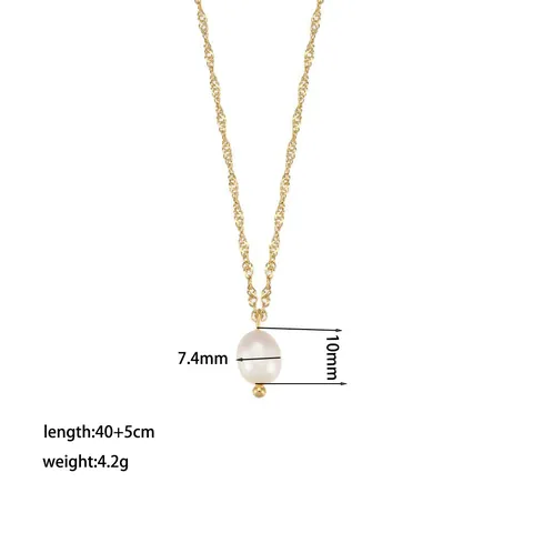 Elegant Gold Plated Titanium Steel Water Ripple Chain Necklace With Baroque Freshwater Pearl Pendant For Women Jewelry