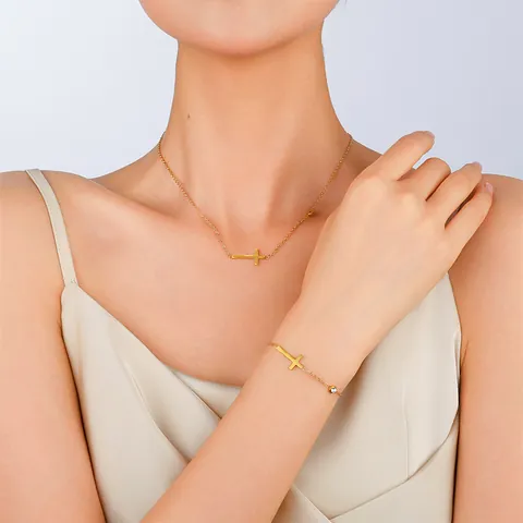 Minimalist Stainless Steel Zirconia Cross Pendant Necklace For Women Gold Silver Plated Dainty Bracelet Anklet Jewelry