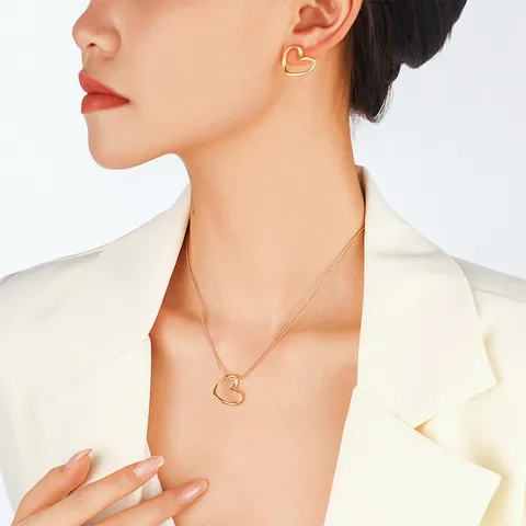 Titanium Steel Hollow Heart Necklace Earrings Bracelet For Women Gold Silver Plated Minimalist Open Heart Fashion Jewelry