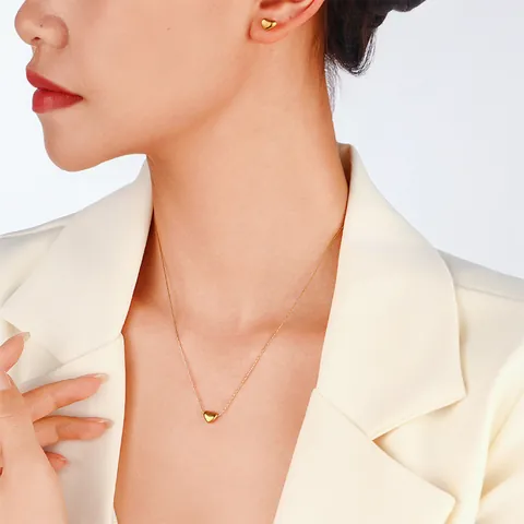 Titanium Steel 18K Gold Plated 3D Heart Pendant Necklace Minimalist O-Chain Clavicle Chain Fine Jewelry For Women