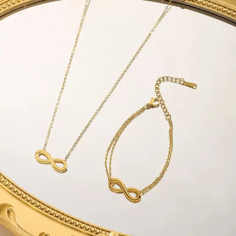 Set Collana E Bracciale Simbolo Infinito Acciaio Inossidabile Placcato Oro Gioielli Minimalisti Per Donna Catena O