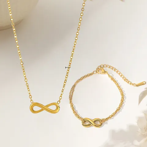 Juego de Joyas de Infinito Minimalista de Acero Inoxidable Chapado en Oro de 18K Collar Pulsera Pendientes de Aro para Mujer