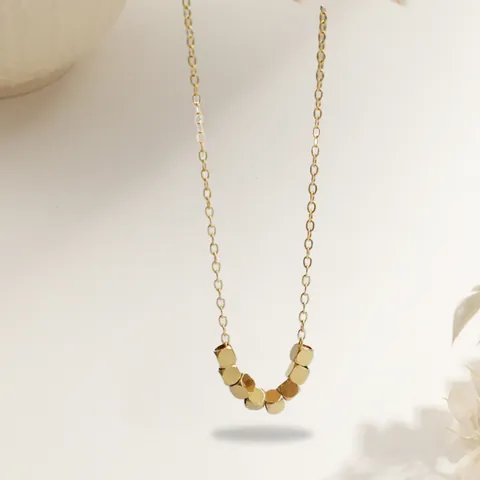 Minimalist Titanium Steel Cube Bead Necklace For Women Gold Plated Snake Chain Geometric Square Choker Elegant Jewelry Gift