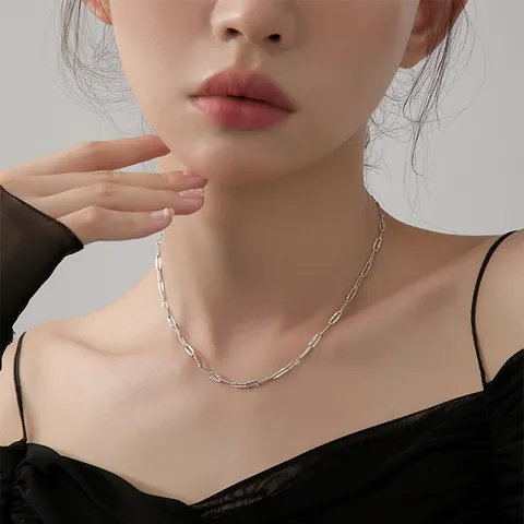Minimalist Stainless Steel Embossed Paperclip Chain Necklace And Bracelet For Women Elegant Gold Silver Plated Jewelry Gift
