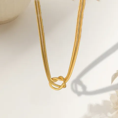 Minimalistisches Edelstahl Doppel Schlangenkette Knoten Halskette Armband Set Für Damen 18K Vergoldet Mode Schmuck Geschenk