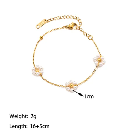 Elegant Flower Artificial Pearl Necklace Bracelet Earring For Women Titanium Steel 18K Gold Plated Vintage Floral Style Accessories