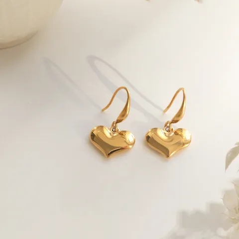 Orecchini a Goccia in Acciaio Inossidabile a Cuore 3D Vintage Francese per Donna Elegante Gioielli Metallici Lucidati a Specchio