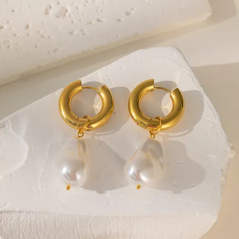 18K Gold Plated Stainless Steel Pearl Earrings For Women Geometric Shell Starfish Butterfly Bow Stud Hoop Vintage Jewelry