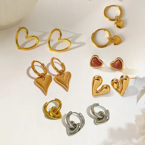 Minimalist Titanium Steel Heart Earrings For Women Gold Silver Bowknot Dainty Shell Artificial Pearl Heart Hoop Stud Drop Earrings