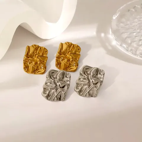Bold Stainless Steel Stud Earrings 18K Gold Plated Pleated Geometric Heart Rectangle Earrings For Women Fashion Jewelry